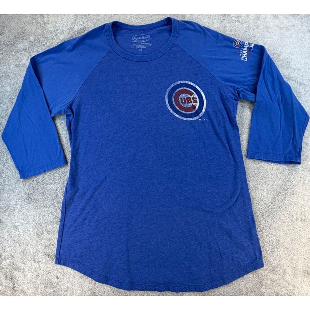 Majestic Threads Chicago Cubs 3/4 Sleeve Raglan Tee Men’s XL Blue Made in USA